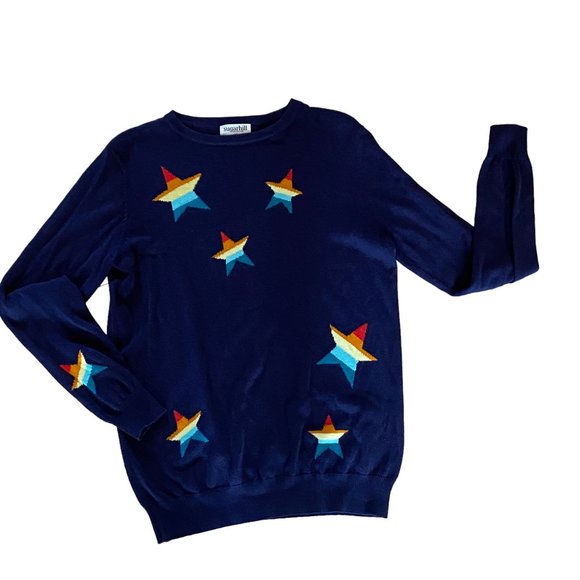 SugarHill Brighton Rita Rainbow Star Celestial Knit Jacquard Light Sweater-M - Picture 12 of 16